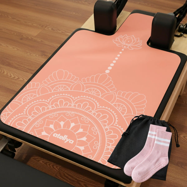Atellya California Coral Pilates Reformer Mat Set – Non-Slip Pilates Mat + Grip Socks with Carry Bag Atellya